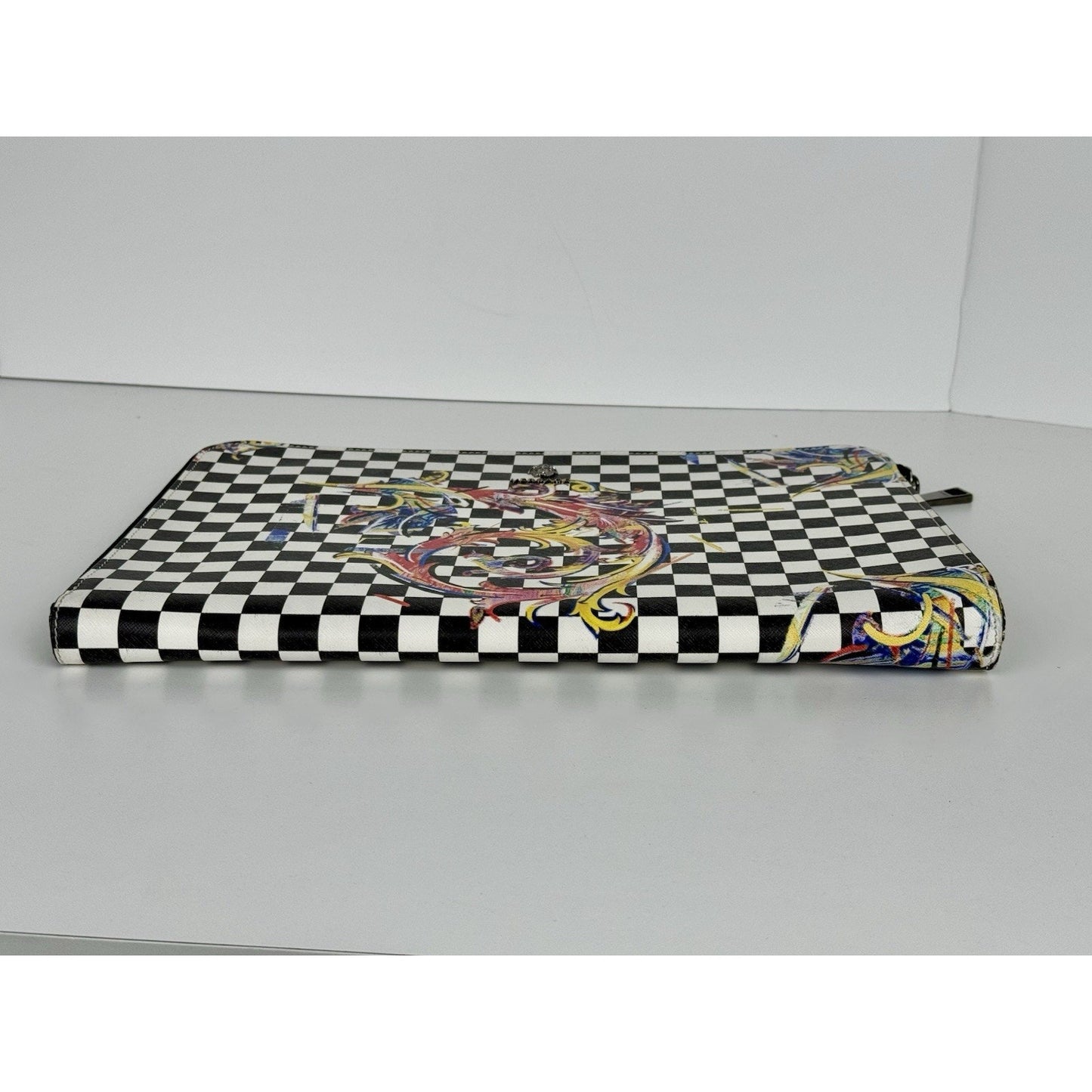 Versace Multicolour Checkerboard Pattern Leather Handbag Silver Hardware