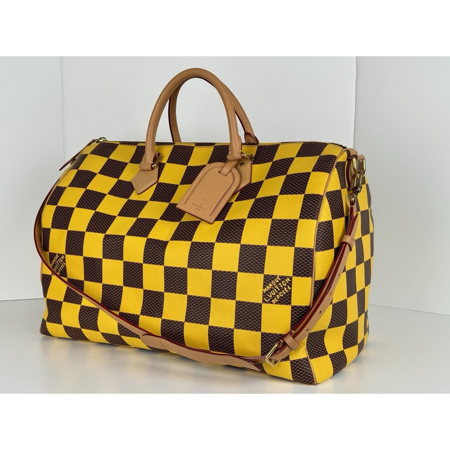 Louis Vuitton Speedy 55 Bandouliere Damier Pop Yellow and Brown Canvas