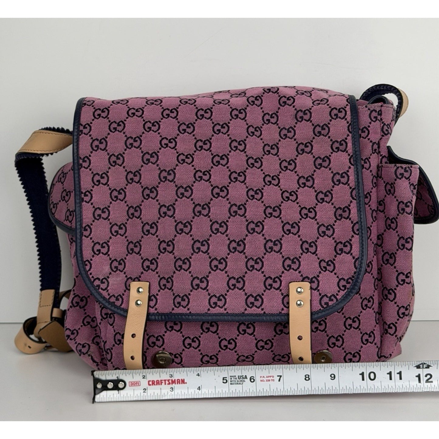 Gucci GG Multicolor Diaper Bag in Pink and Blue Monogram Canvas S