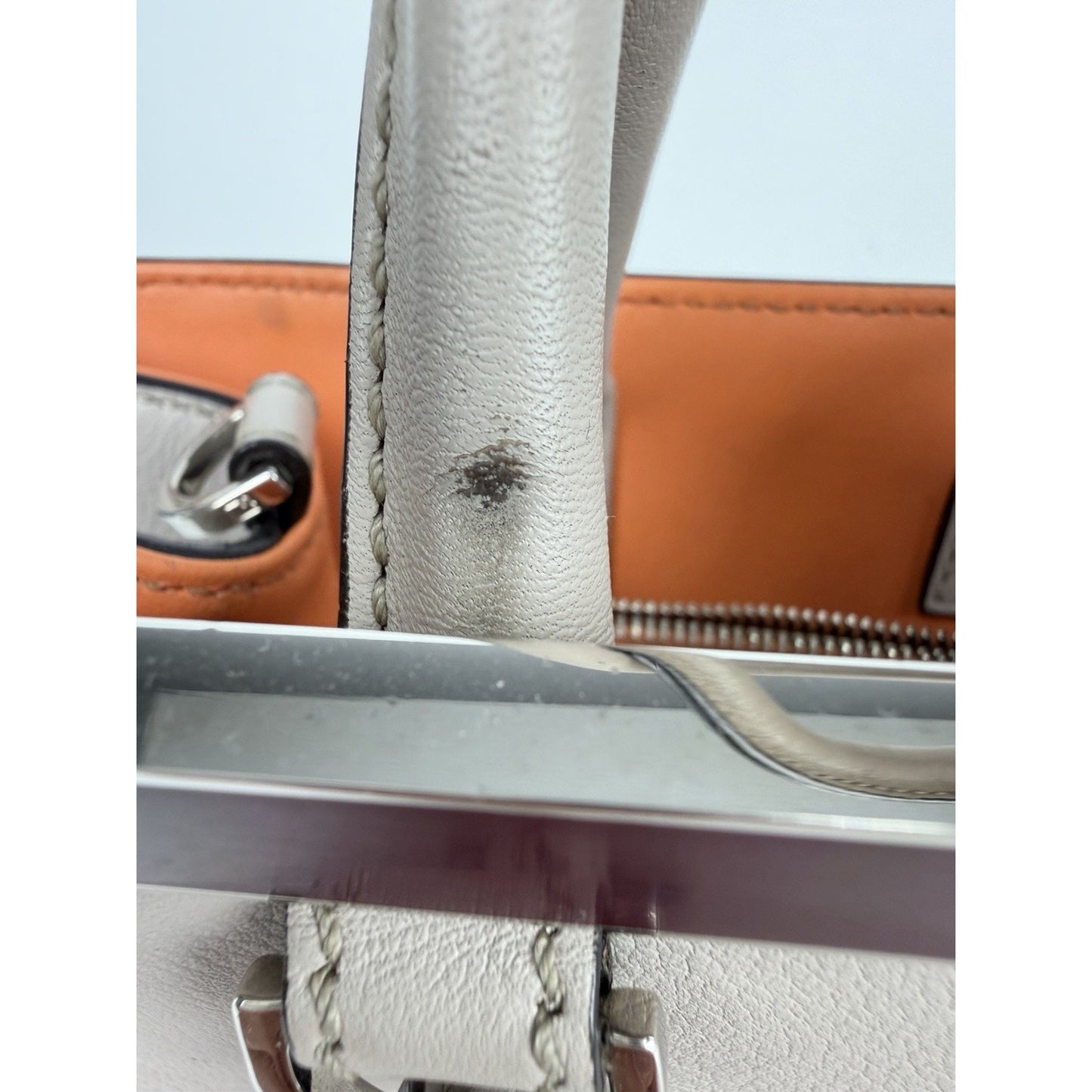 Fendi Petite 2Jours Tote Bag Neutral Gray Leather & Orange Leather Lining S