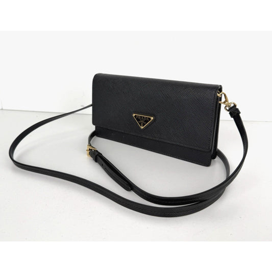 Prada Mini Signature Logo Crossbody Bag in Black Saffiano Leather S10