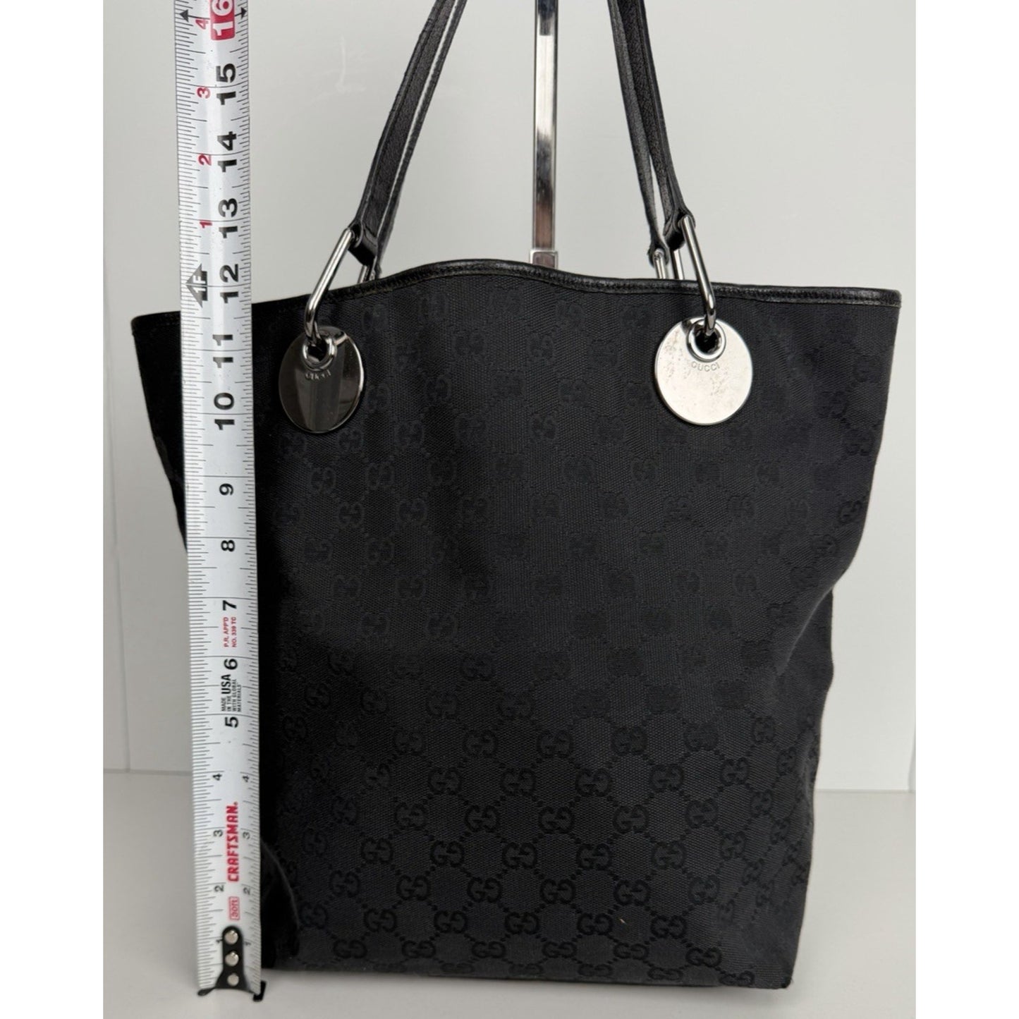 Gucci GG Canvas Eclipse Tote Bag Medium in Black GG Monogram Pattern S07