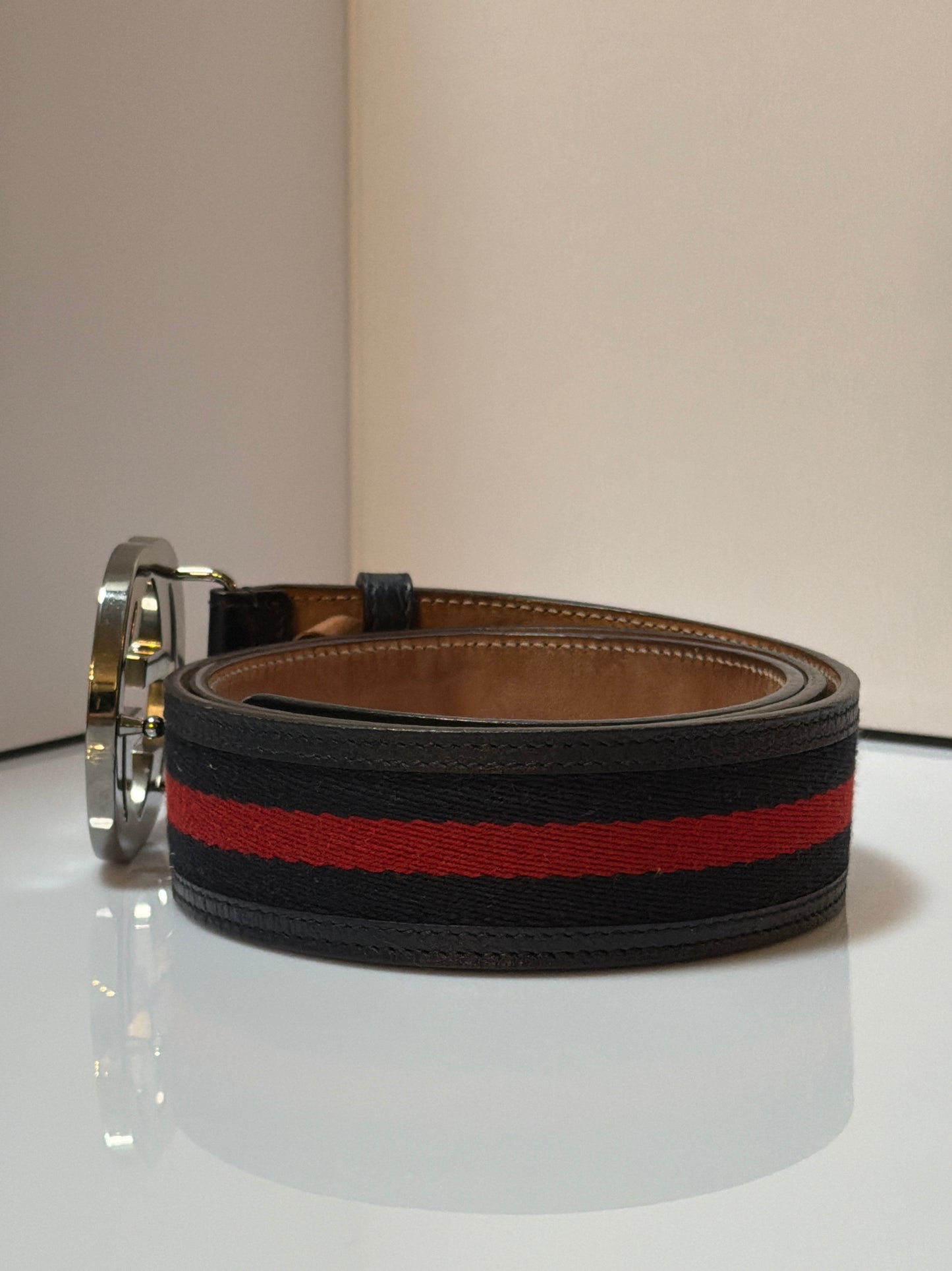 Gucci Interlocking G Logo Leather Belt Blue 90/36 114984-525040