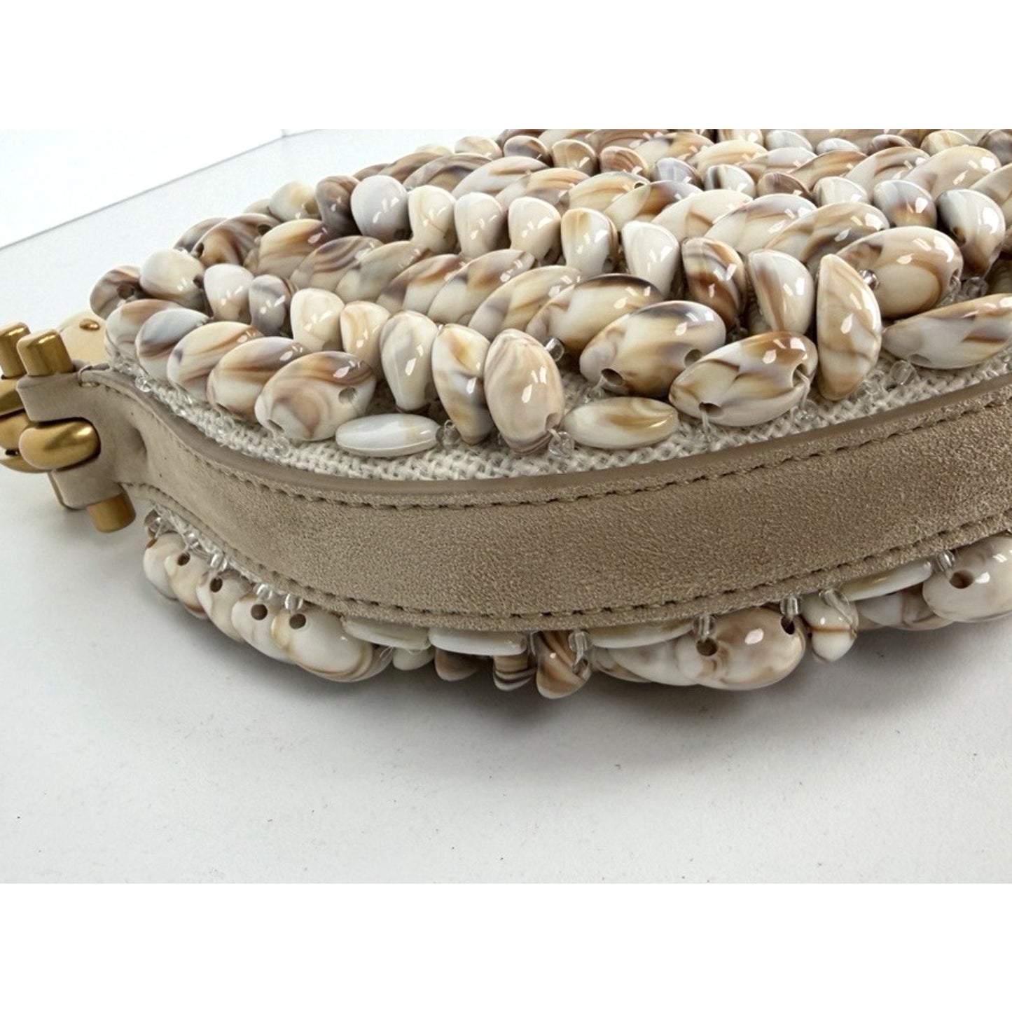 Balmain Ebene Mini Bag with Resin Top-Handle Beaded with Shell Embellishments E5