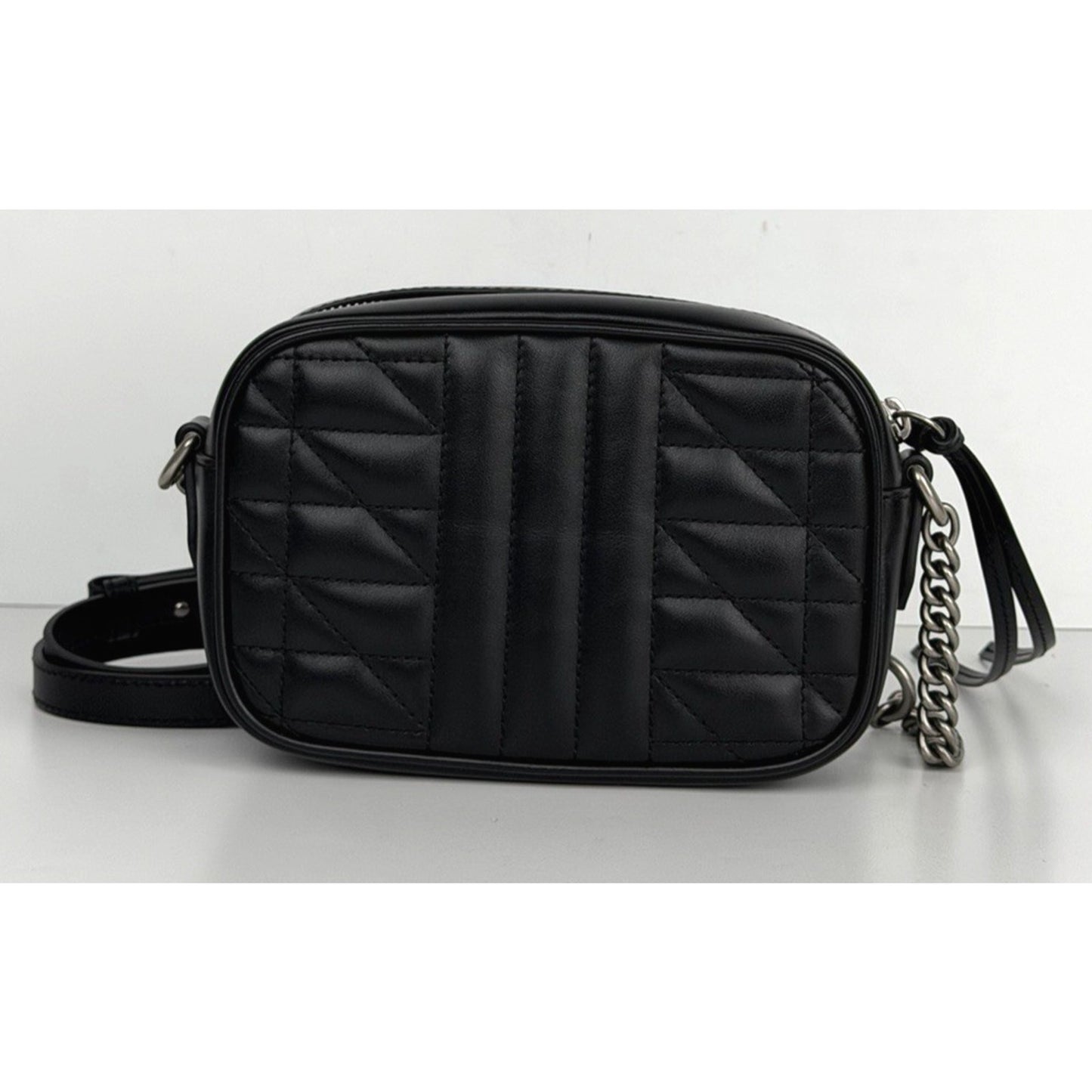 Gucci GG Marmont Mini Camera Crossbody Bag in Black Matelasse Leather S-14