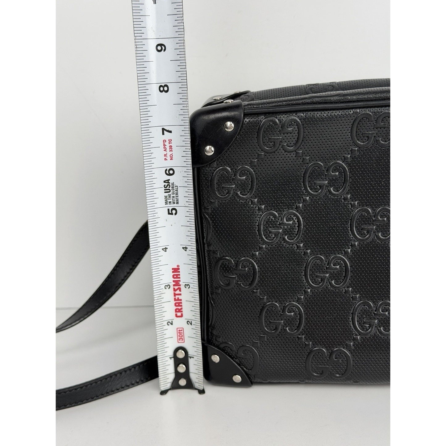 Gucci GG Embossed Leather Shoulder Bag Small in Black Perforated Leather S19
