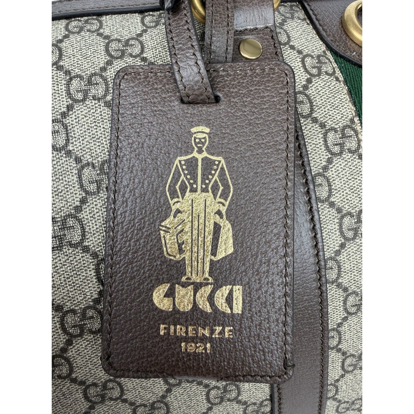 Gucci Savoy Medium Duffle Bag GG Supreme Canvas Brown Leather Trim