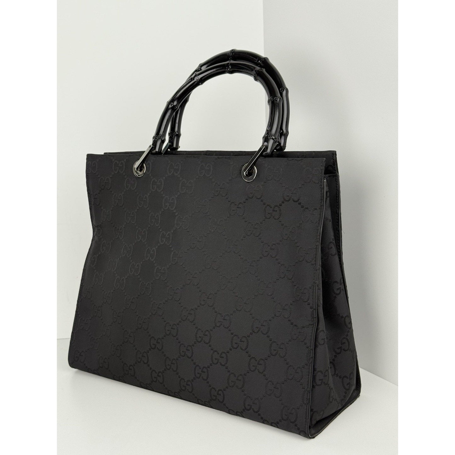 Gucci GG Black Nylon Bamboo Shopper Vintage