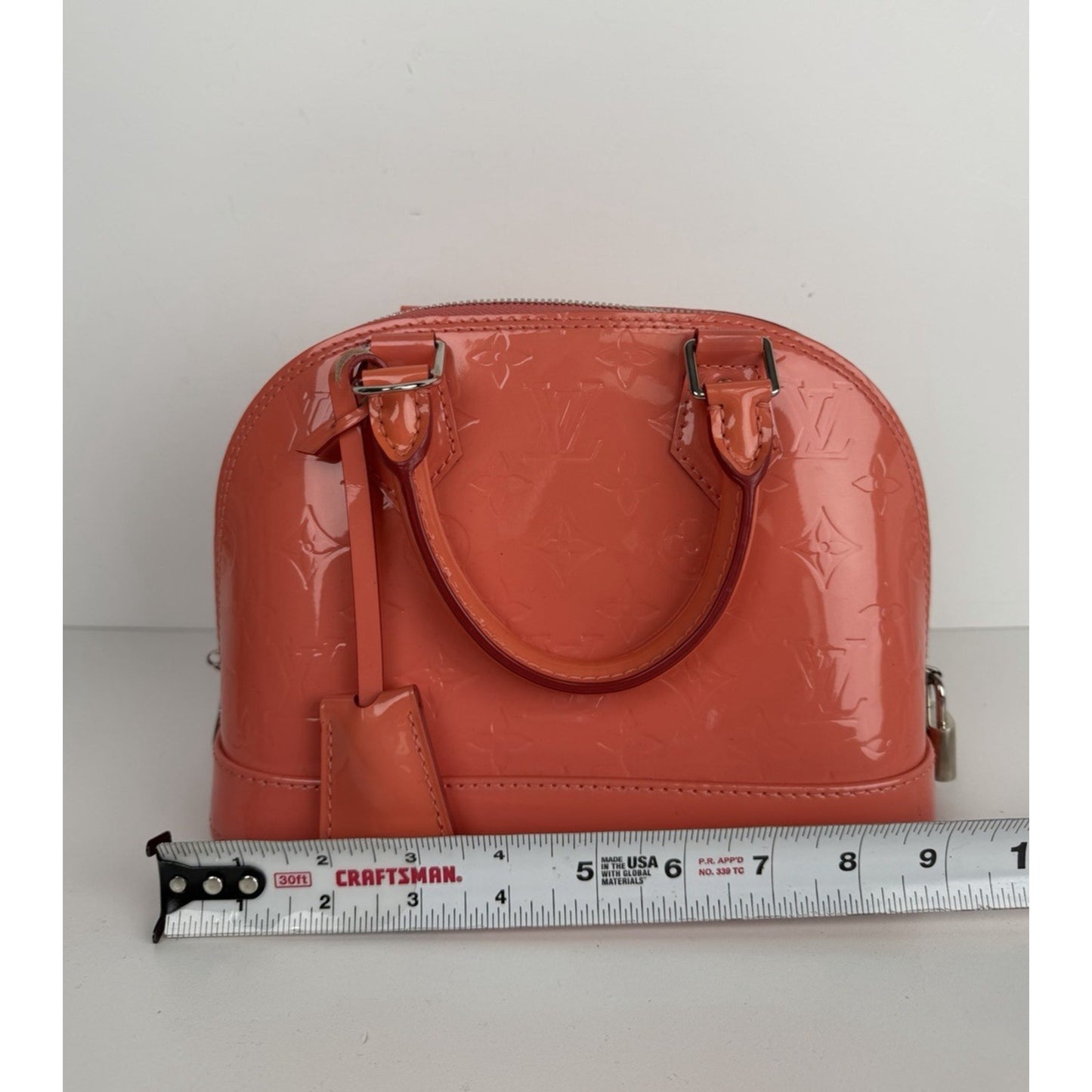 Louis Vuitton Alma BB Bag LV Monogram Glossy Coral-Pink Patent Leather 2015 S