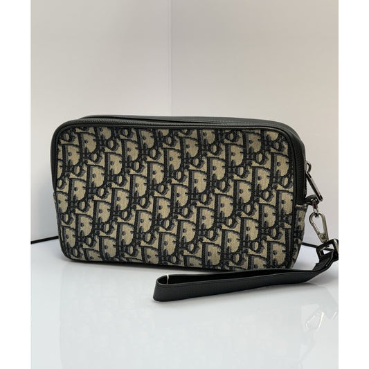 CHRISTIAN DIOR Oblique jacquard Wristlet Pouch Blue