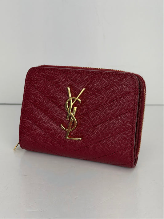 Saint Laurent Cassandre Wallet in Burgundy Grain De Poudre Leather YK4