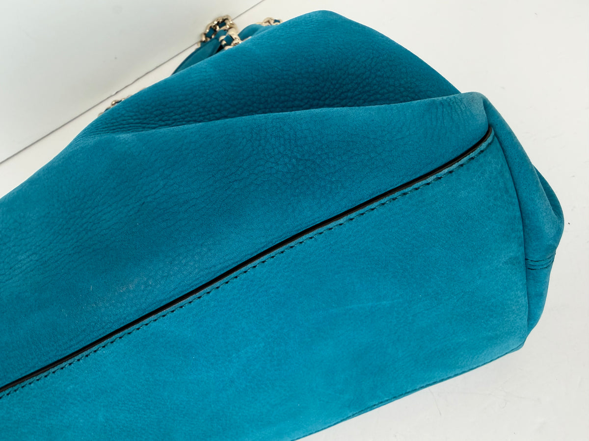 Gucci Soho Medium Chain Tote Shoulder Bag in Blue Leather YS23