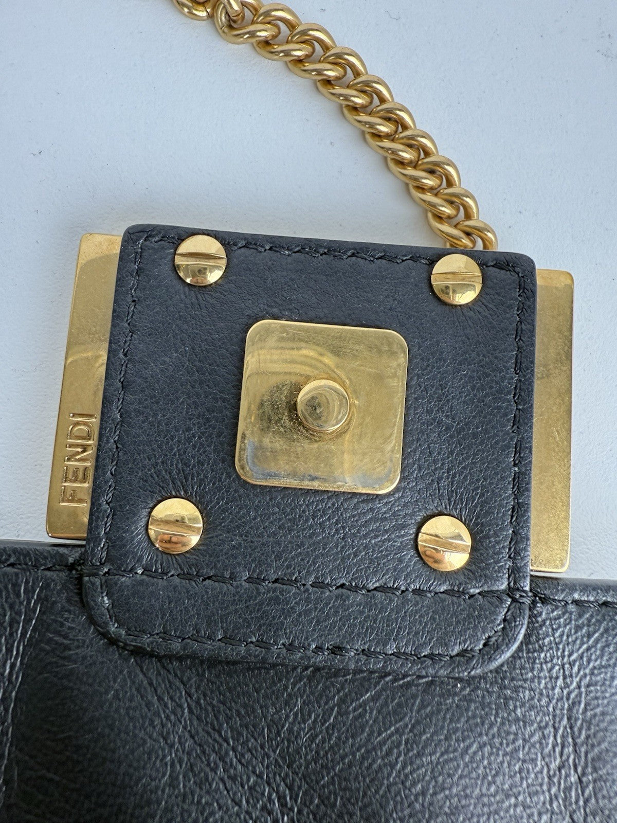 Fendi Mini Zucca Embossed Black Leather Baguette Satchel