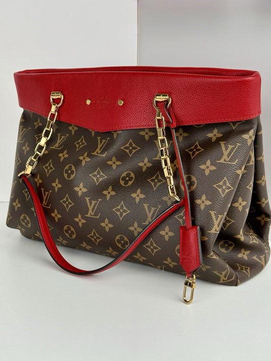 Louis Vuitton Bag Pallas Shopper Monogram Tote Brown/Red Canvas Leather