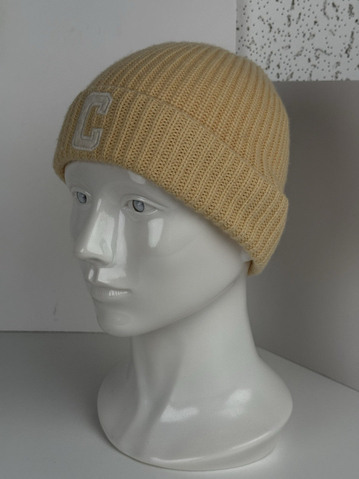 CELINE Ribbed Logo Knit Hat Knit Cap Wool Yellow Women Men Unisex TGIS