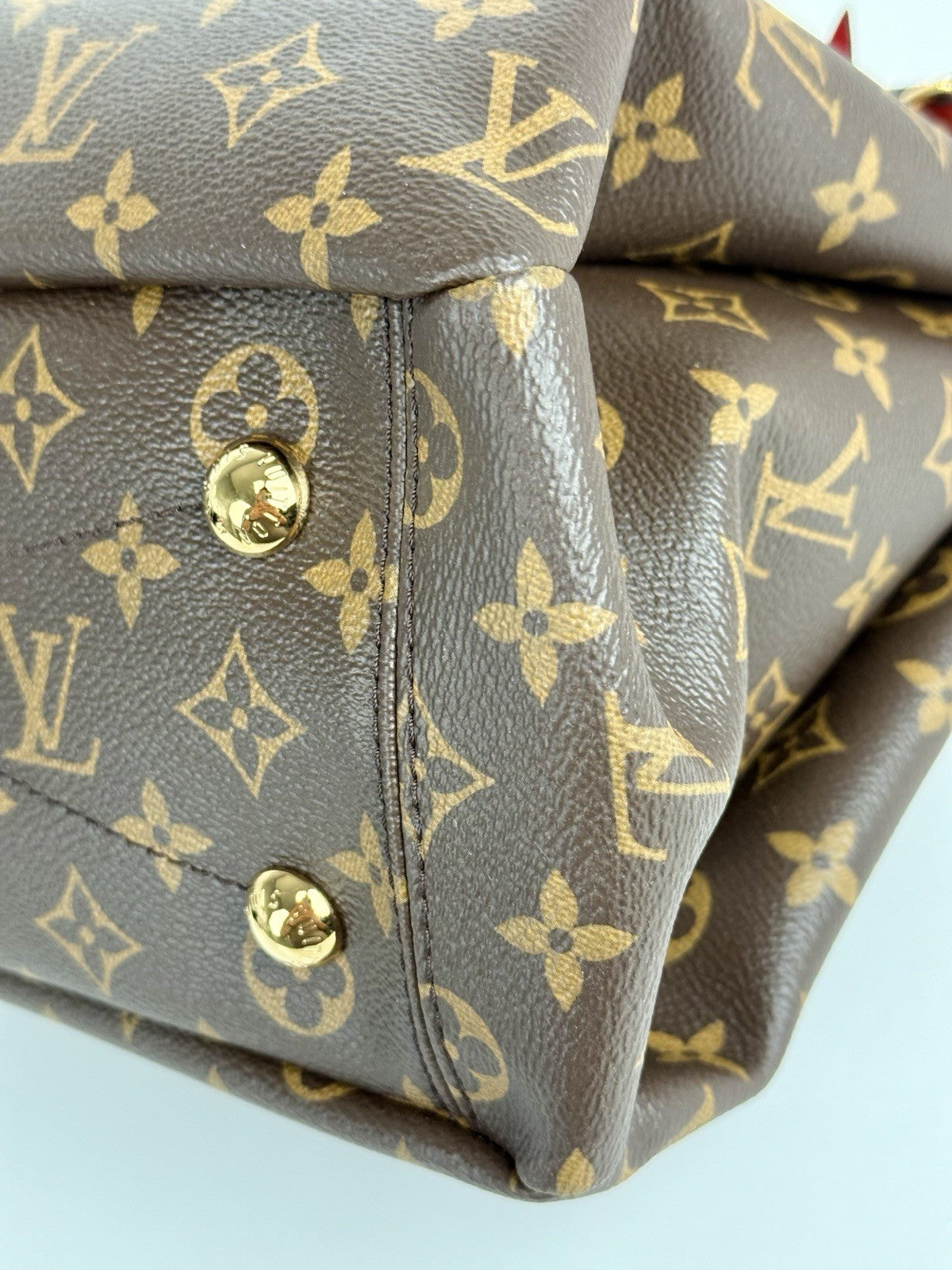Louis Vuitton Bag Pallas Shopper Monogram Tote Brown/Red Canvas Leather