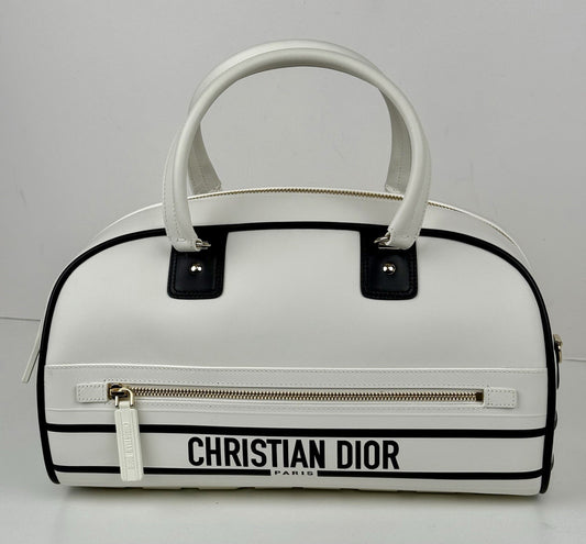 DIOR VIBE ZIP BOWLING Bag White Leather 