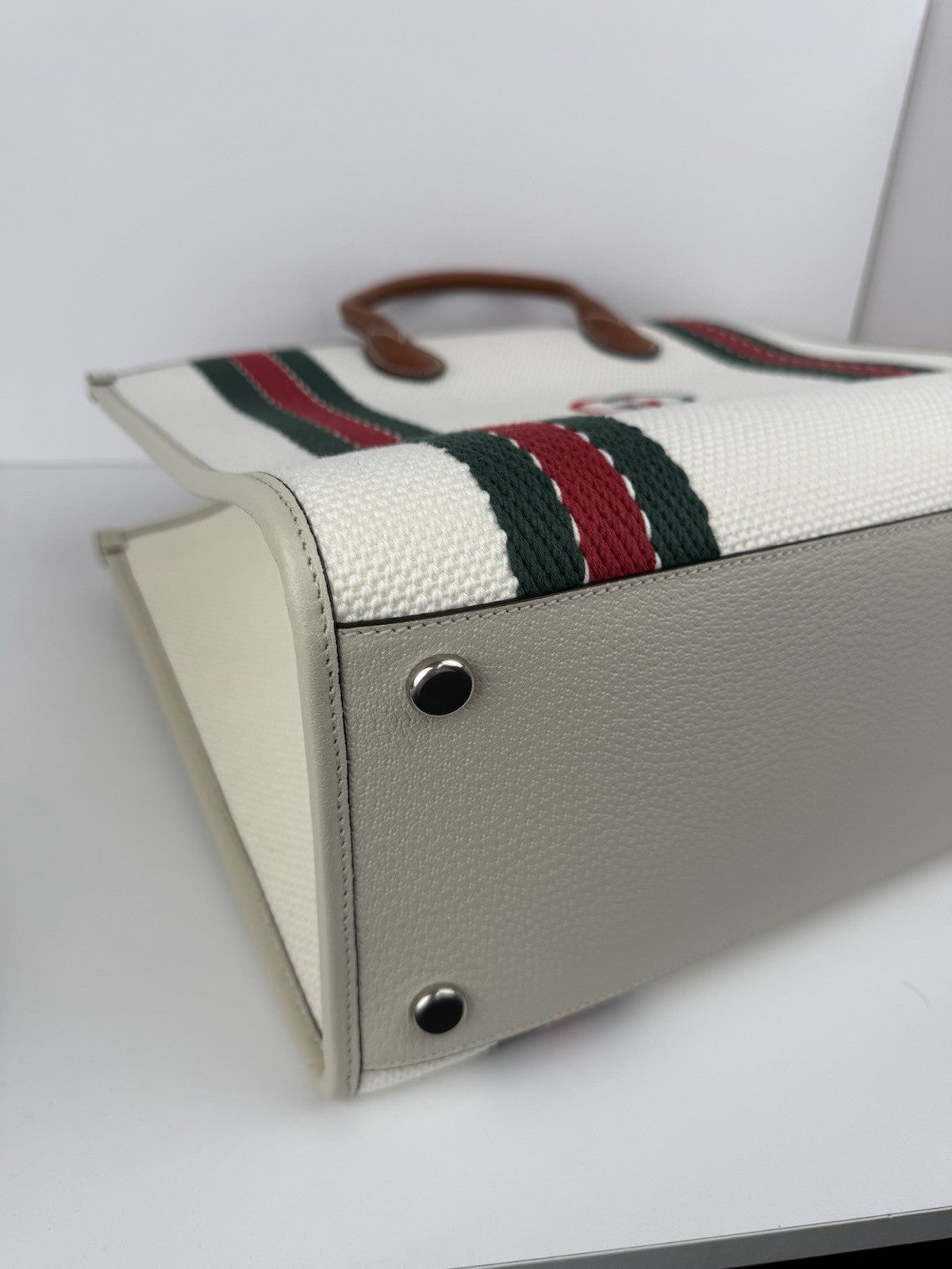 Gucci White Canvas/Leather GG Interlocking Top Handle Tote Bag