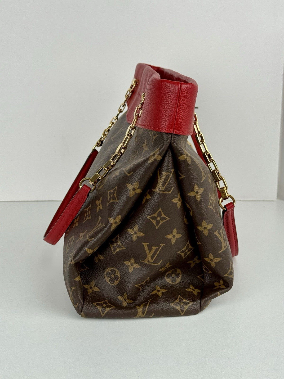 Louis Vuitton Bag Pallas Shopper Monogram Tote Brown/Red Canvas Leather