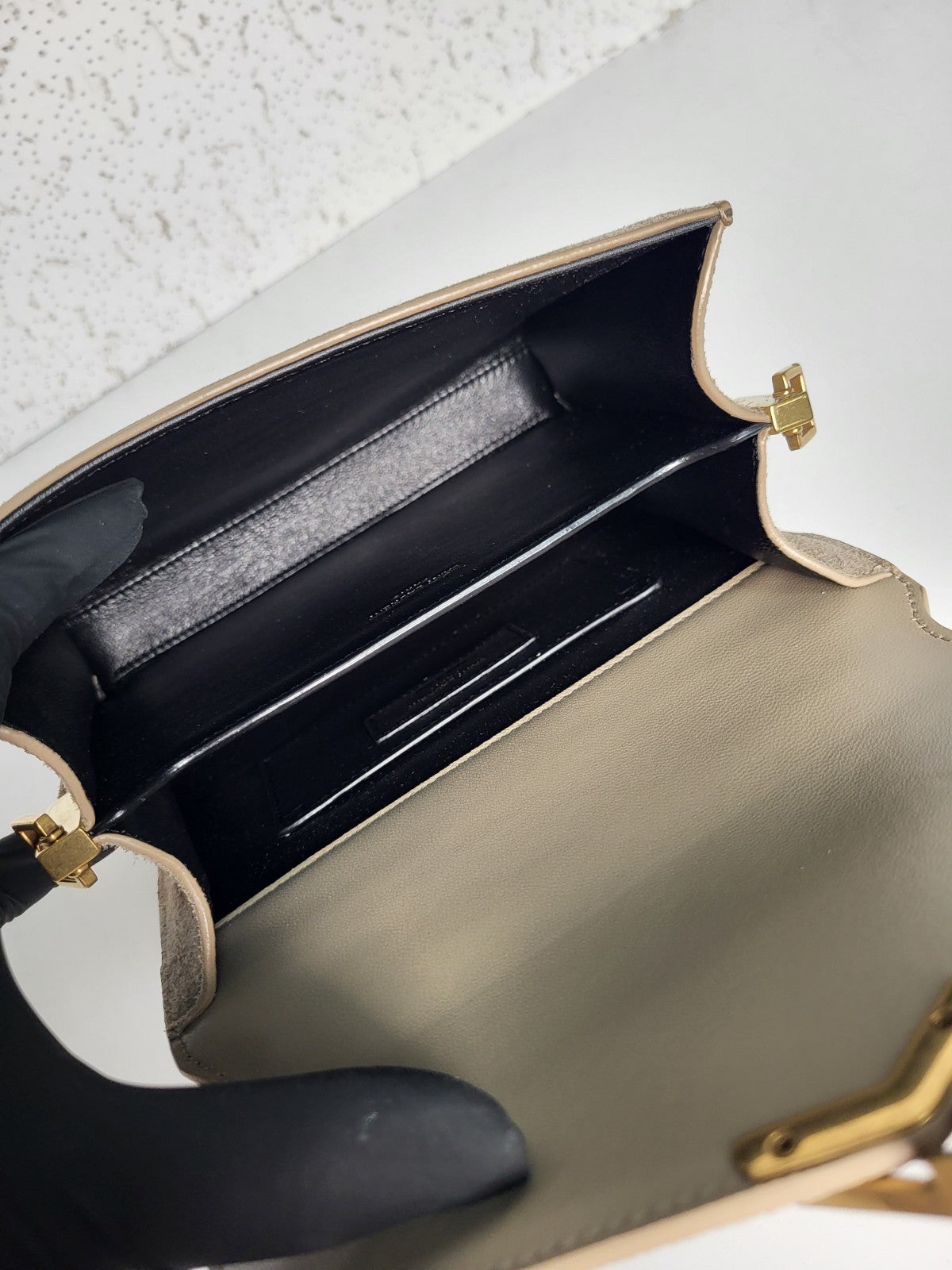 Saint Laurent Cassandra Top Handle Bag Leather and Suede Mini Beige
