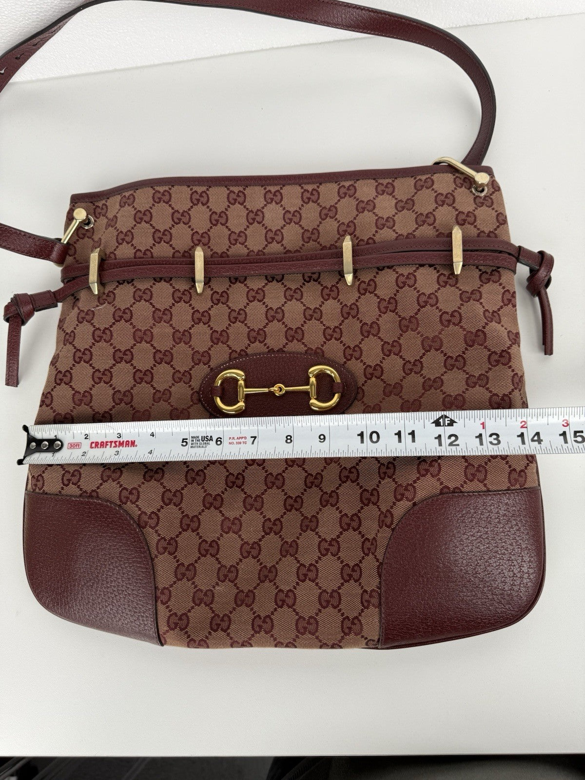 Gucci  Horsebit Burgundy Canvas Drawstring Shoulder Bag Canvas