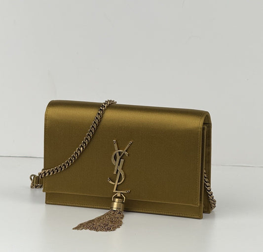 Saint Laurent Kate Tassel Satin Wallet on Chain