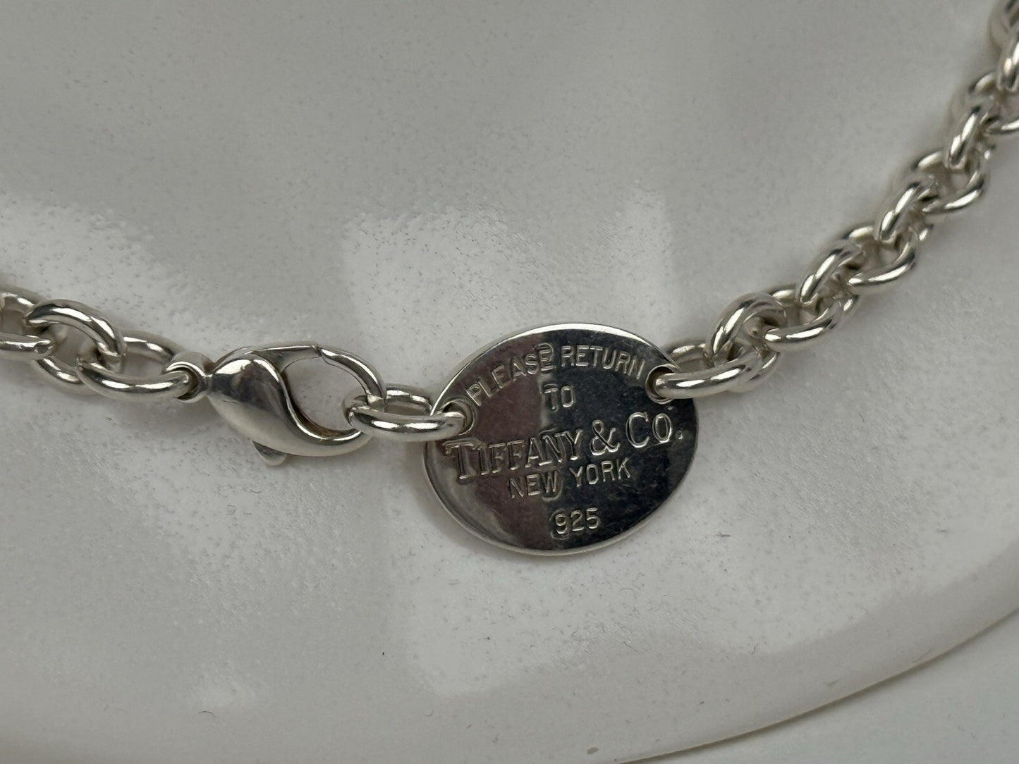 Tiffany & Co Sterling Silver Oval Choker Tag Necklace 15.5"