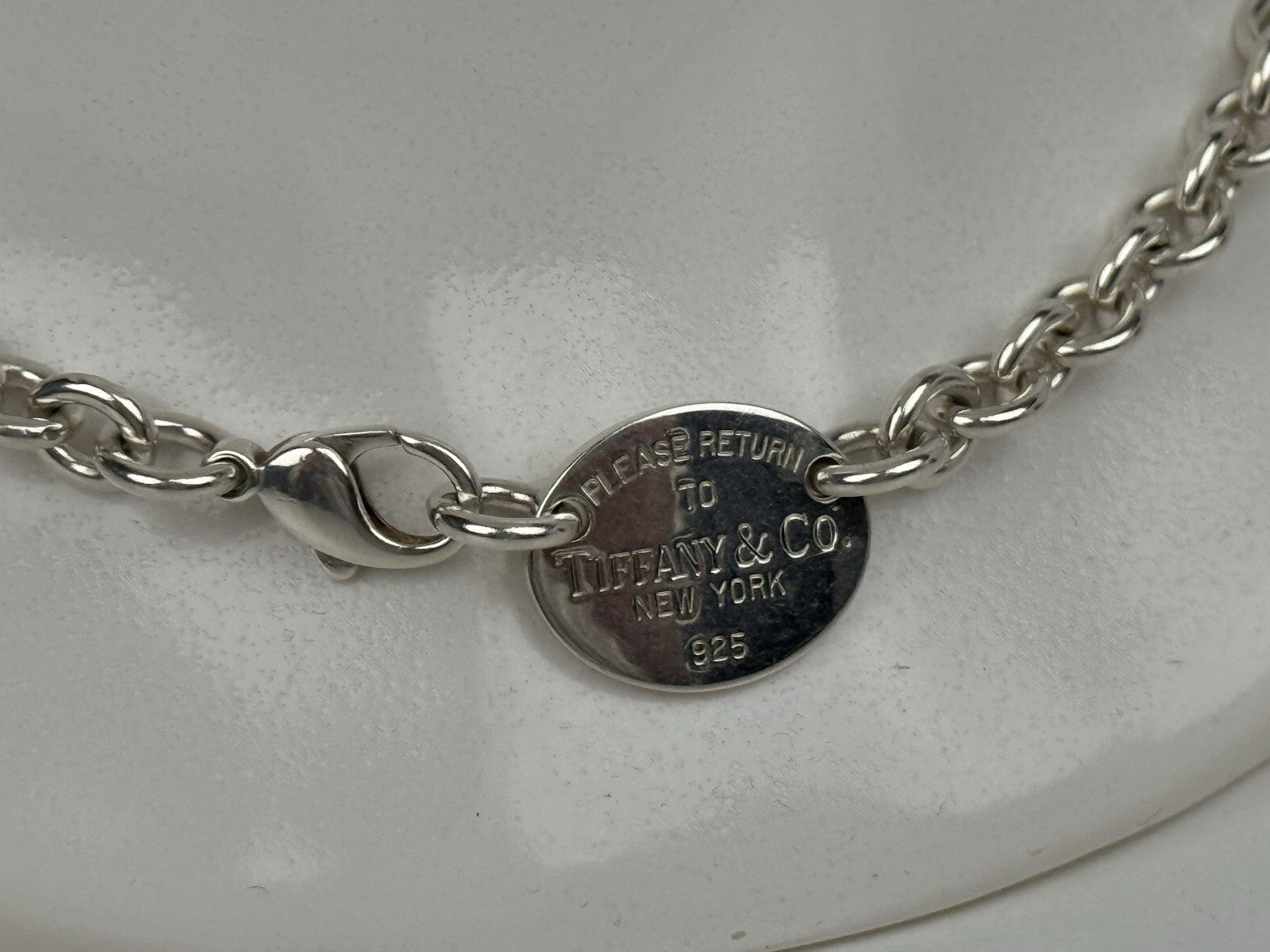 Tiffany & Co Sterling Silver Oval Choker Tag Necklace 15.5"