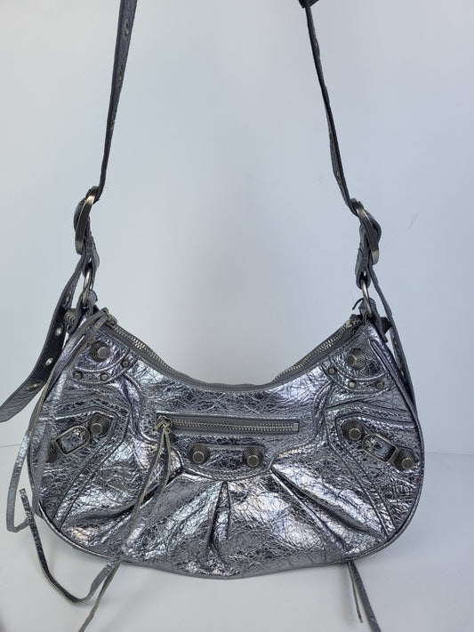 Balenciaga Le Cagole Giant Studs Shoulder Bag Metalic Silver 