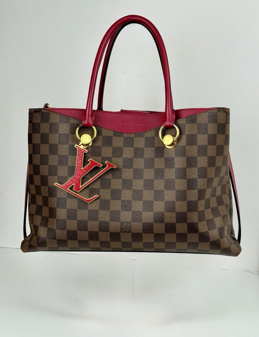 LOUIS VUITTON Riverside Damier Ebene Tote Bag Brown