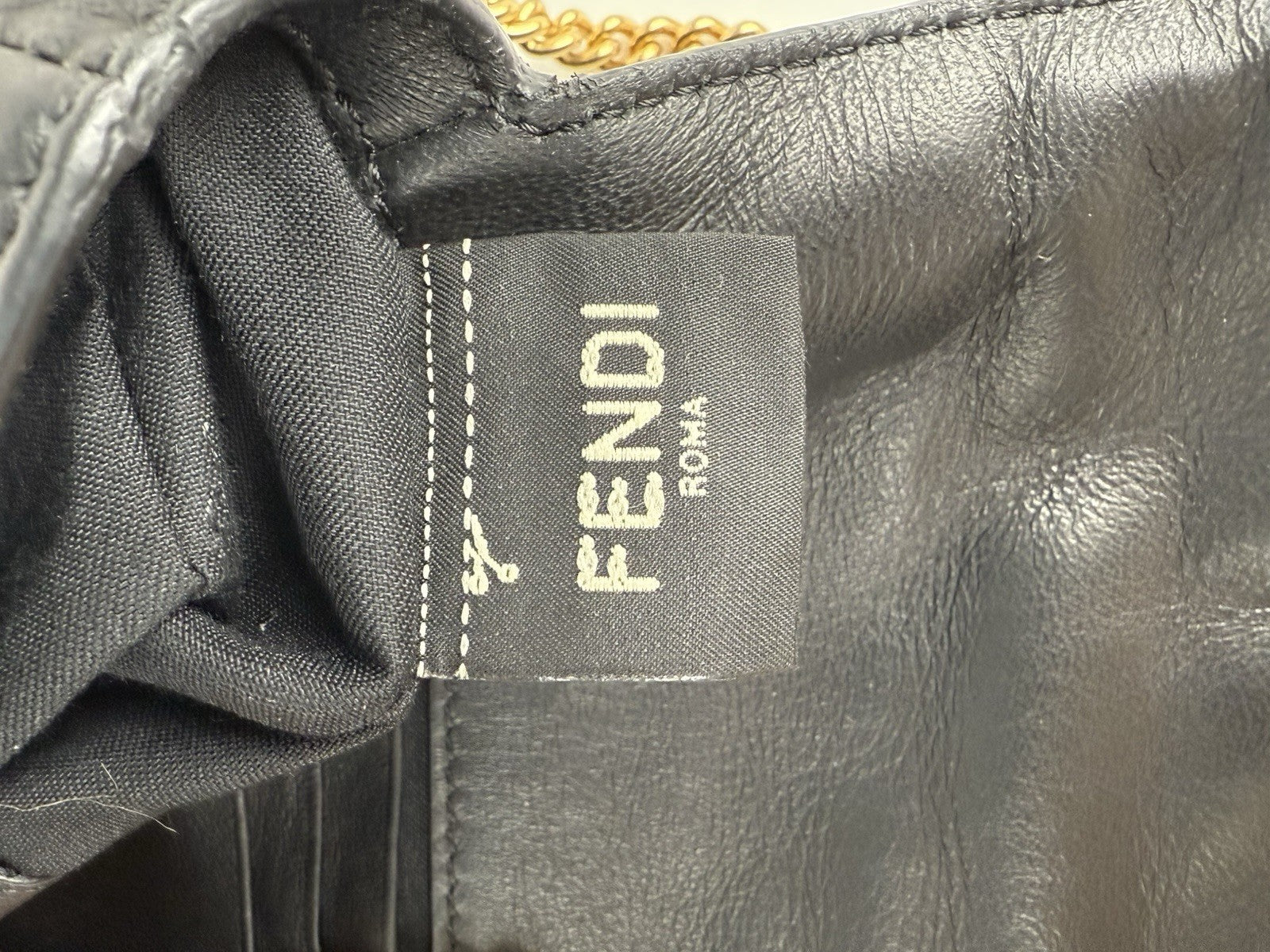 Fendi Mini Zucca Embossed Black Leather Baguette Satchel