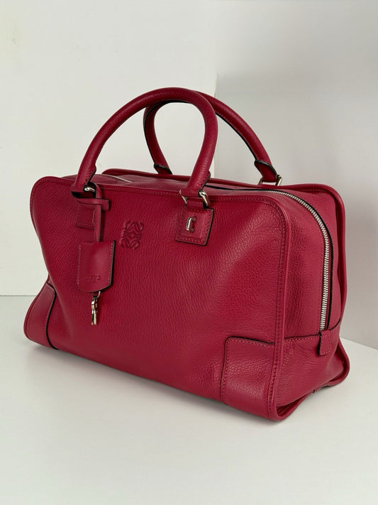 Loewe Womens Double Handle Grain Leather Amazona Shoulder Bag Pink