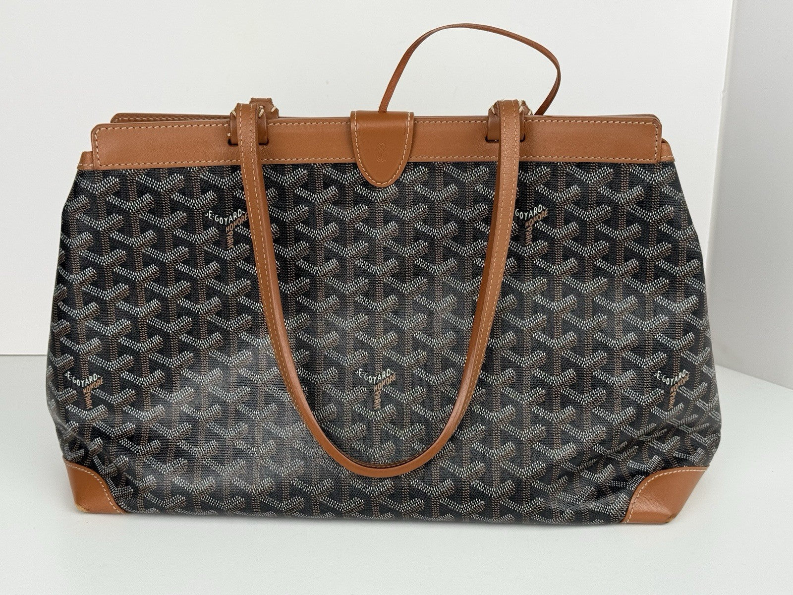 Goyard Bellechasse PM Women's Tote Bag Coated Black/Brown Canvas