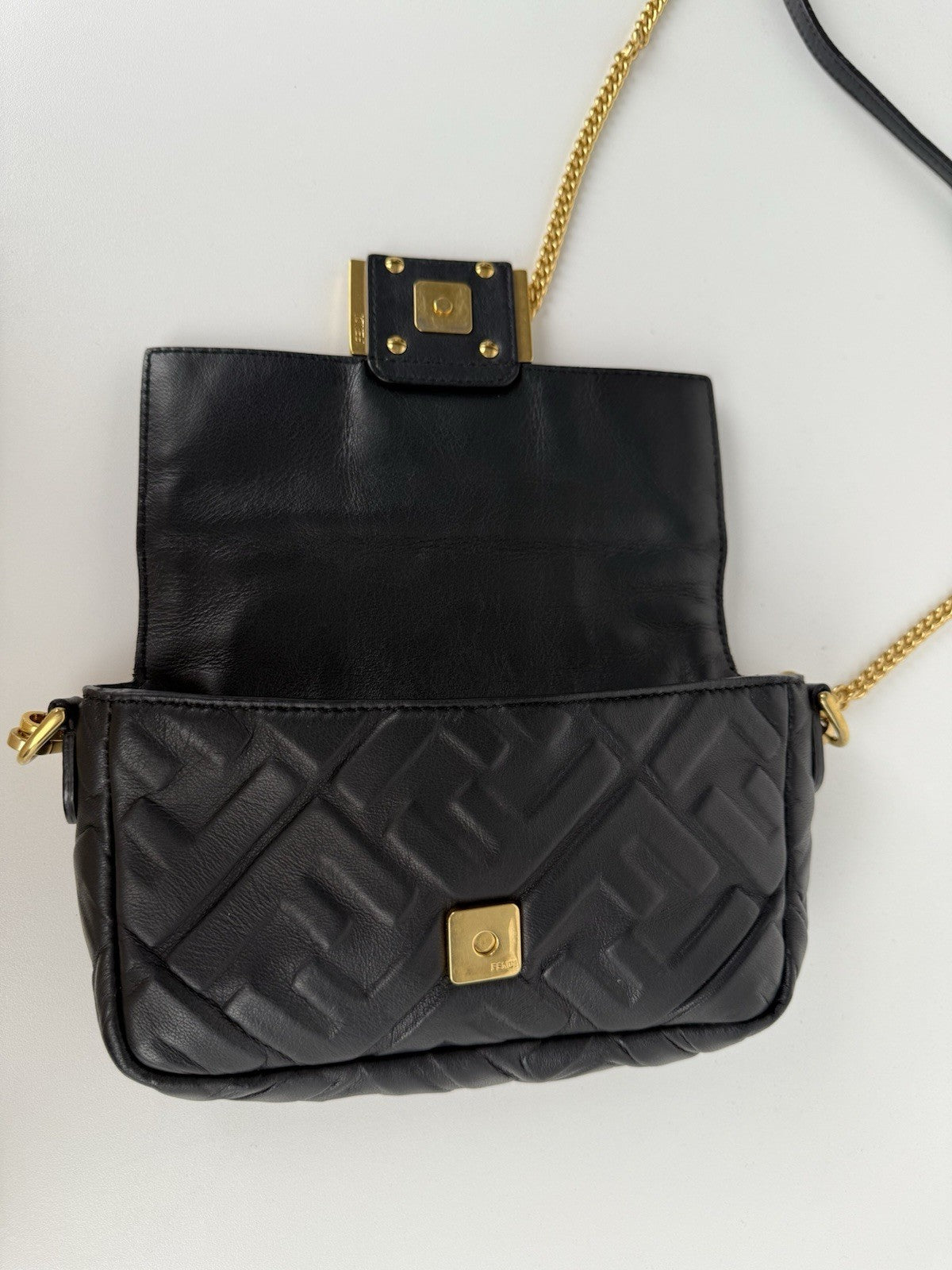 Fendi Mini Zucca Embossed Black Leather Baguette Satchel