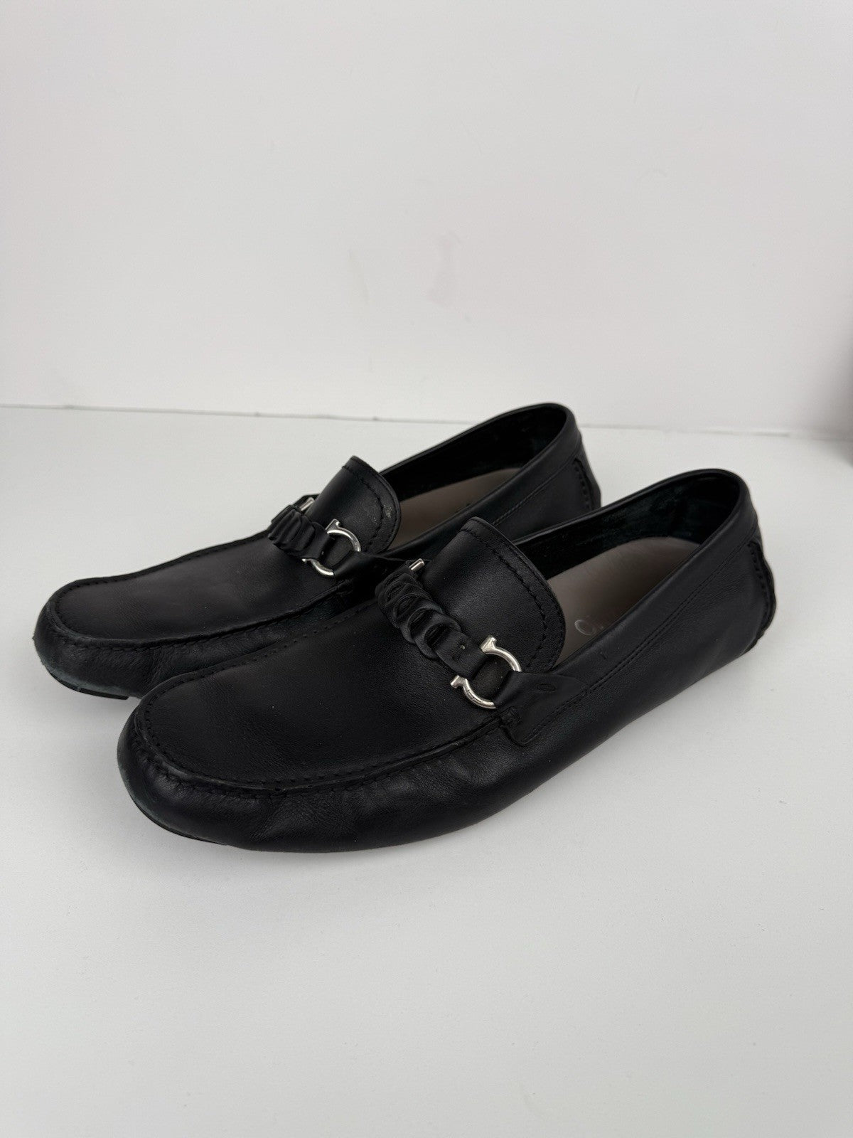Salvatore Ferragamo Black Leather Drivers For Men Size 9