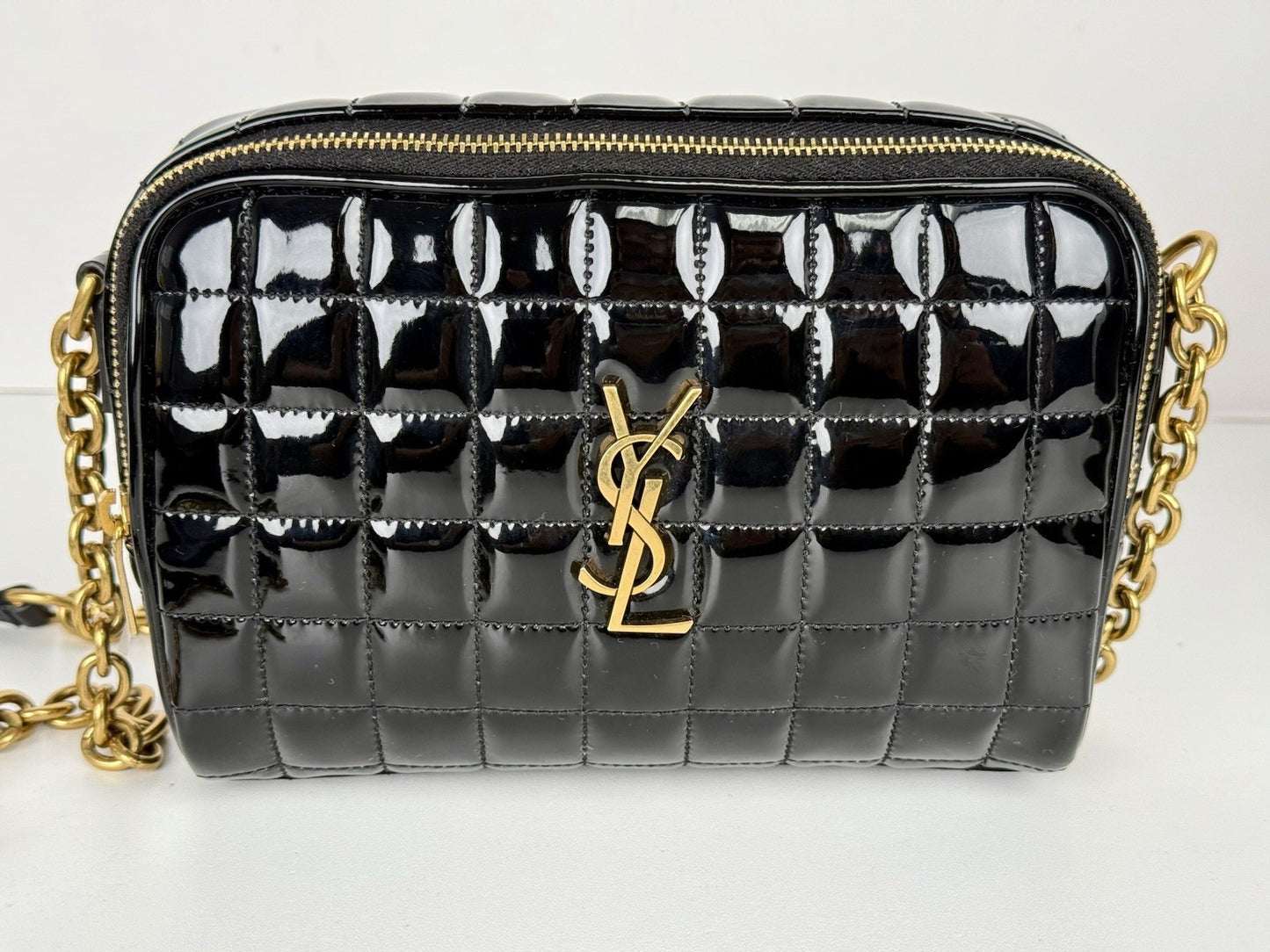 Saint Laurent Cassandre Mini Camera Bag in Quilted Patent Leather Glossy
