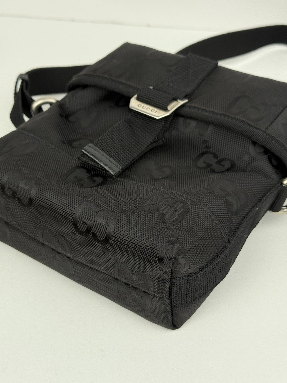 Gucci Econyl Nylon Monogram Off The Grid Messenger Bag Black