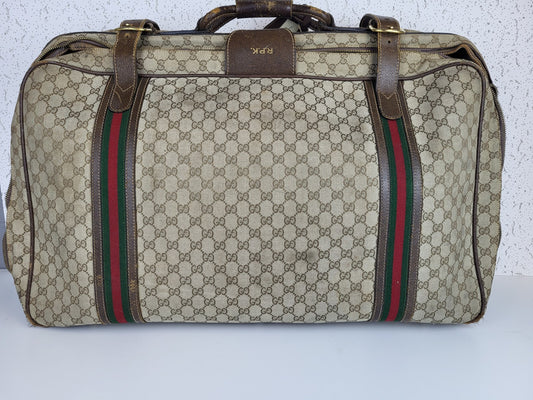 Gucci Vintage Travel Bag Suitcase Monogram Brown Canvas