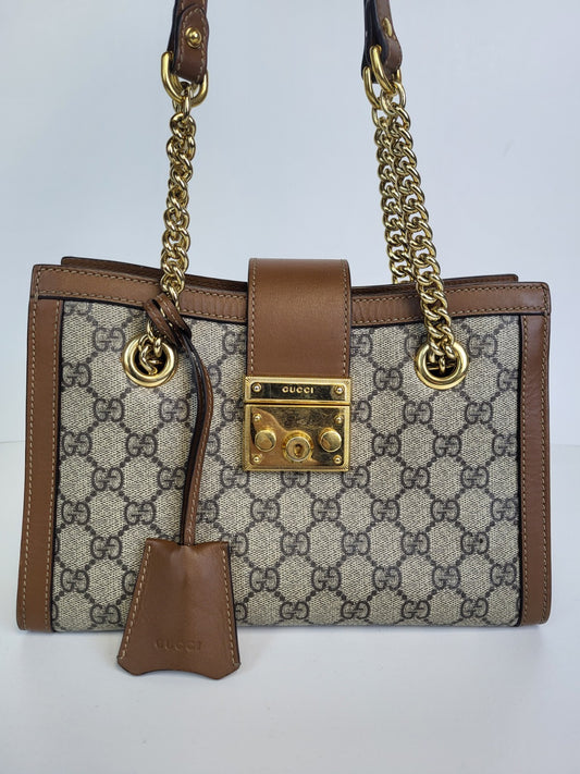 Gucci Padlock Shoulder Bag Small Brown Canvas Shoulder Bag 