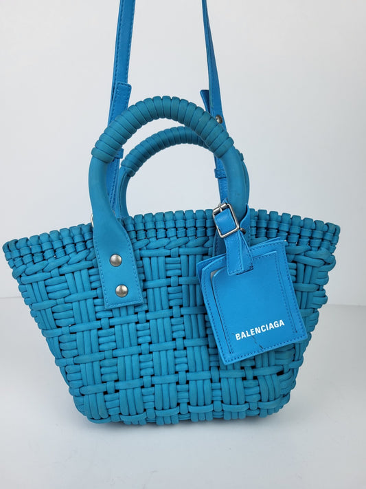 Balenciaga Bistro Basket Bag Nylon Faux Calfskin XXS Blue