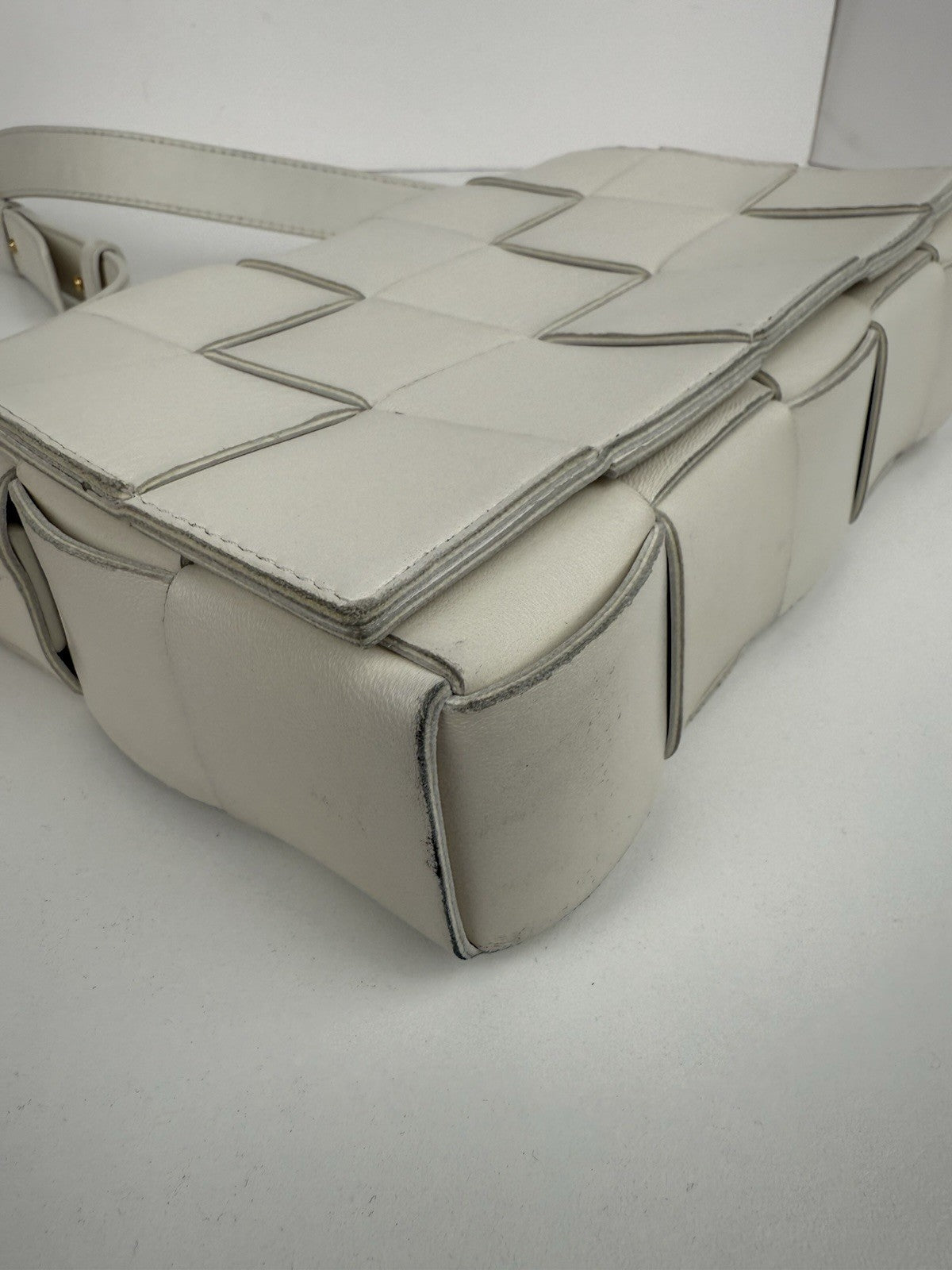 Bottega Veneta Intrecciato Cassette Shoulder Bag White
