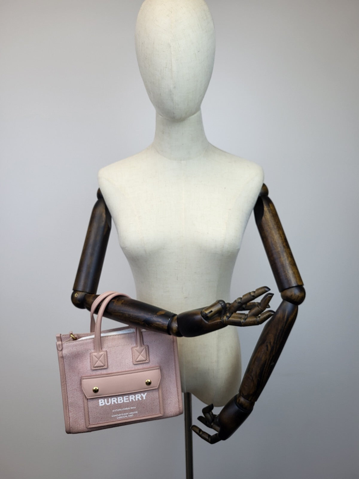 Burberry Freya Shopping Tote Canvas with Leather Mini Pink