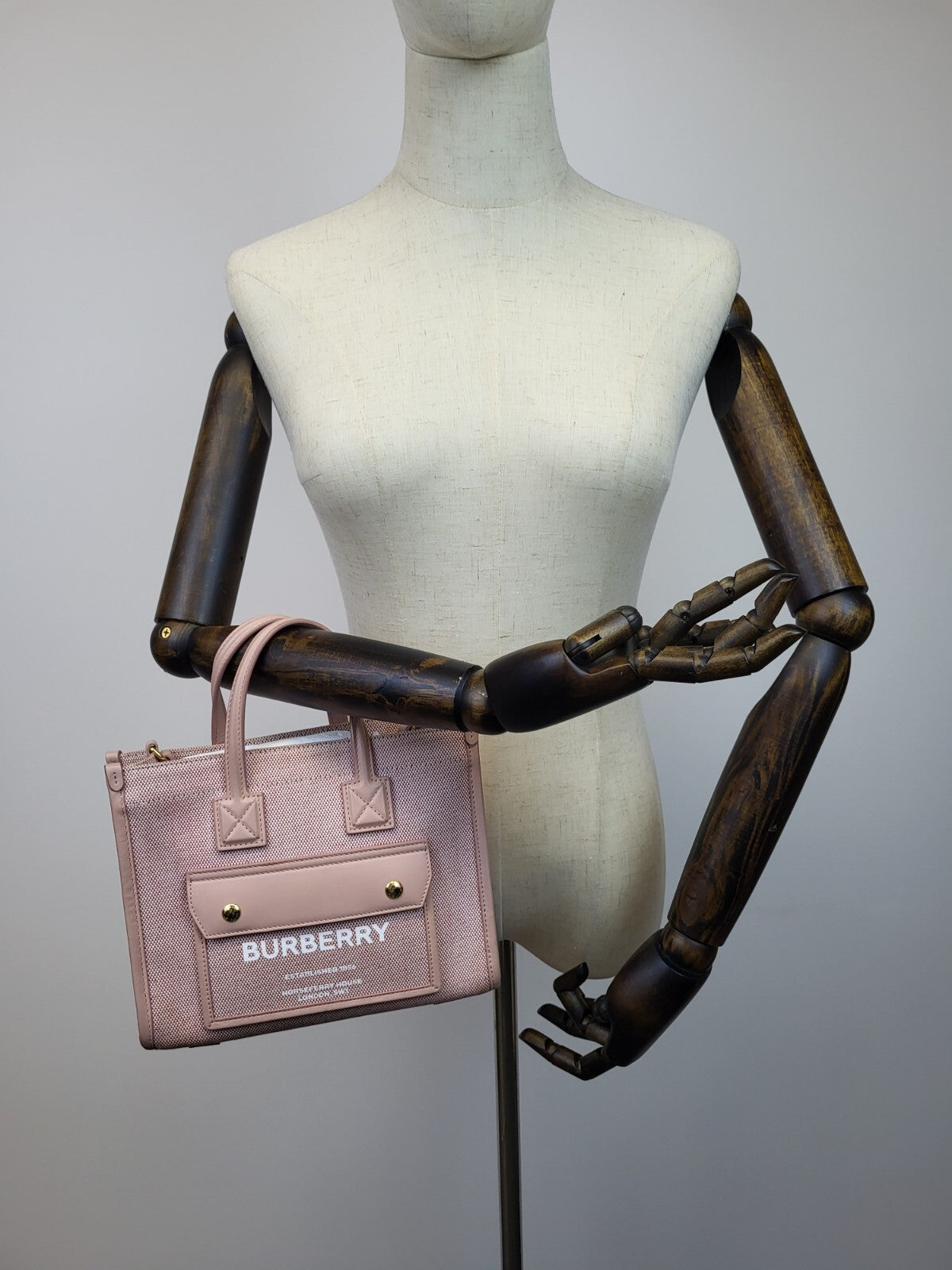 Burberry Freya Shopping Tote Canvas with Leather Mini Pink