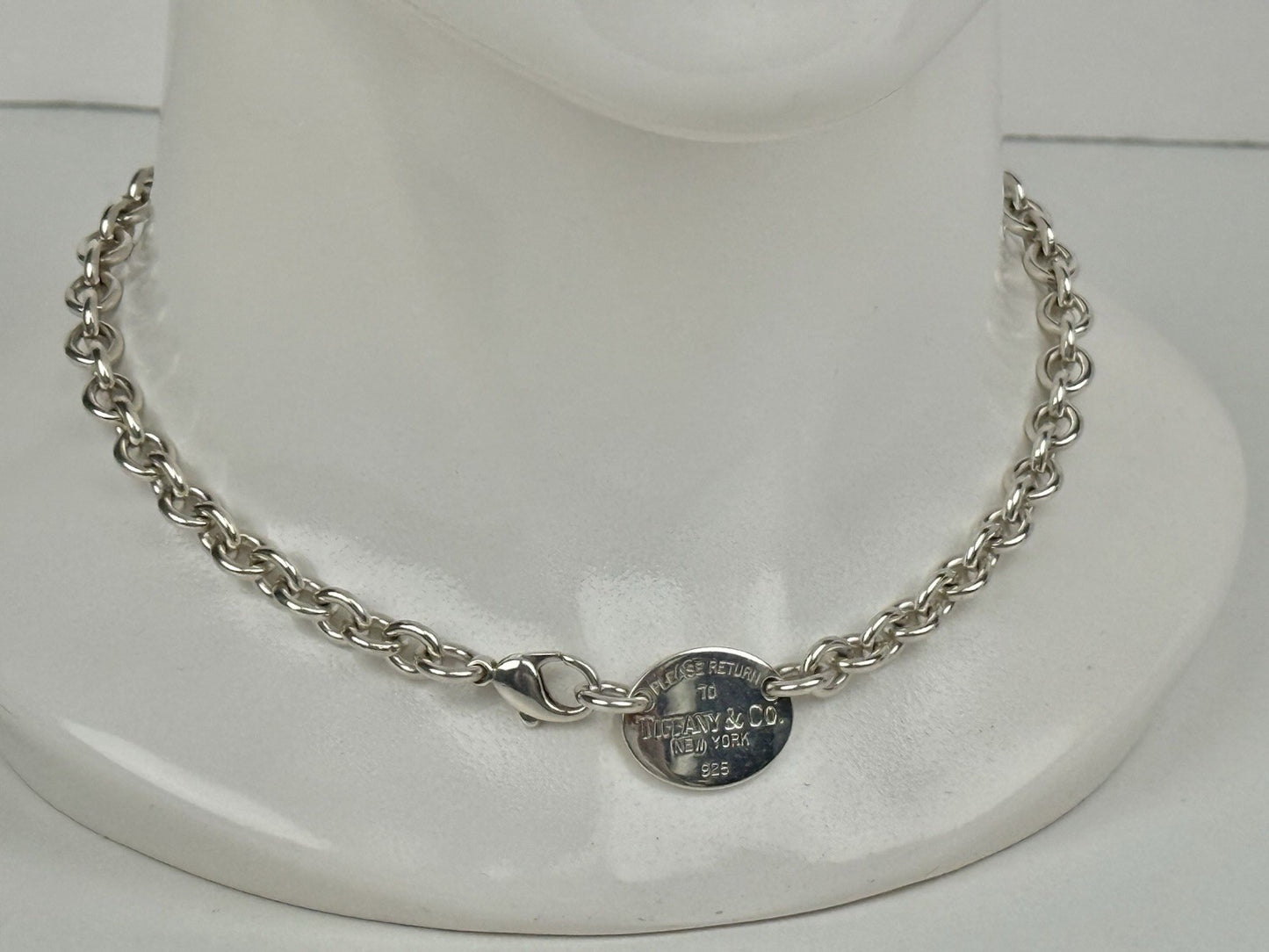 Tiffany & Co Sterling Silver Oval Choker Tag Necklace 15.5"