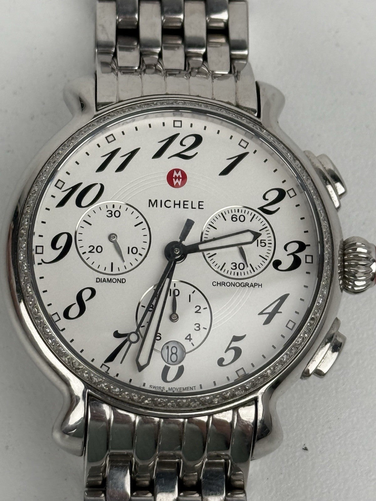Michele Fluette Diamond Chronograph Stainless Steel Women's Watch MWW24A01A1966