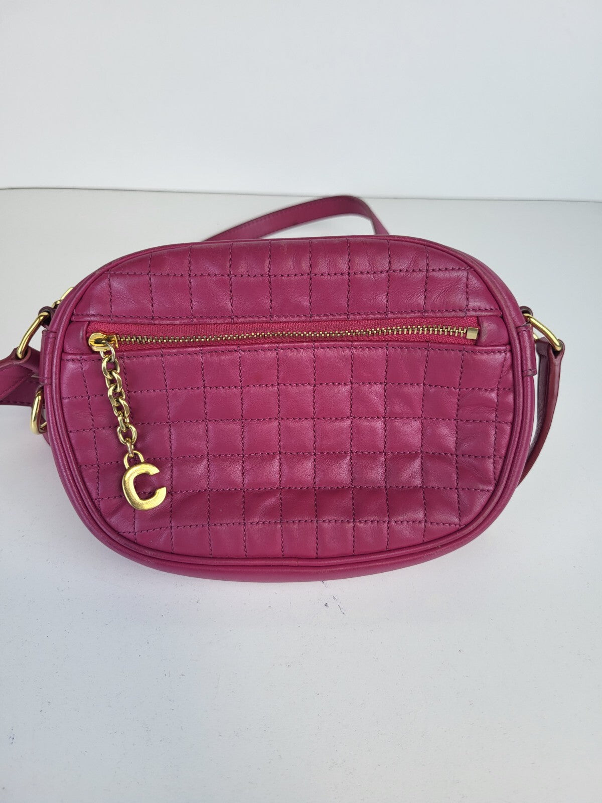 Celine Bag Pink Quilted Calfskin Leather C Charm Small Camera Bag