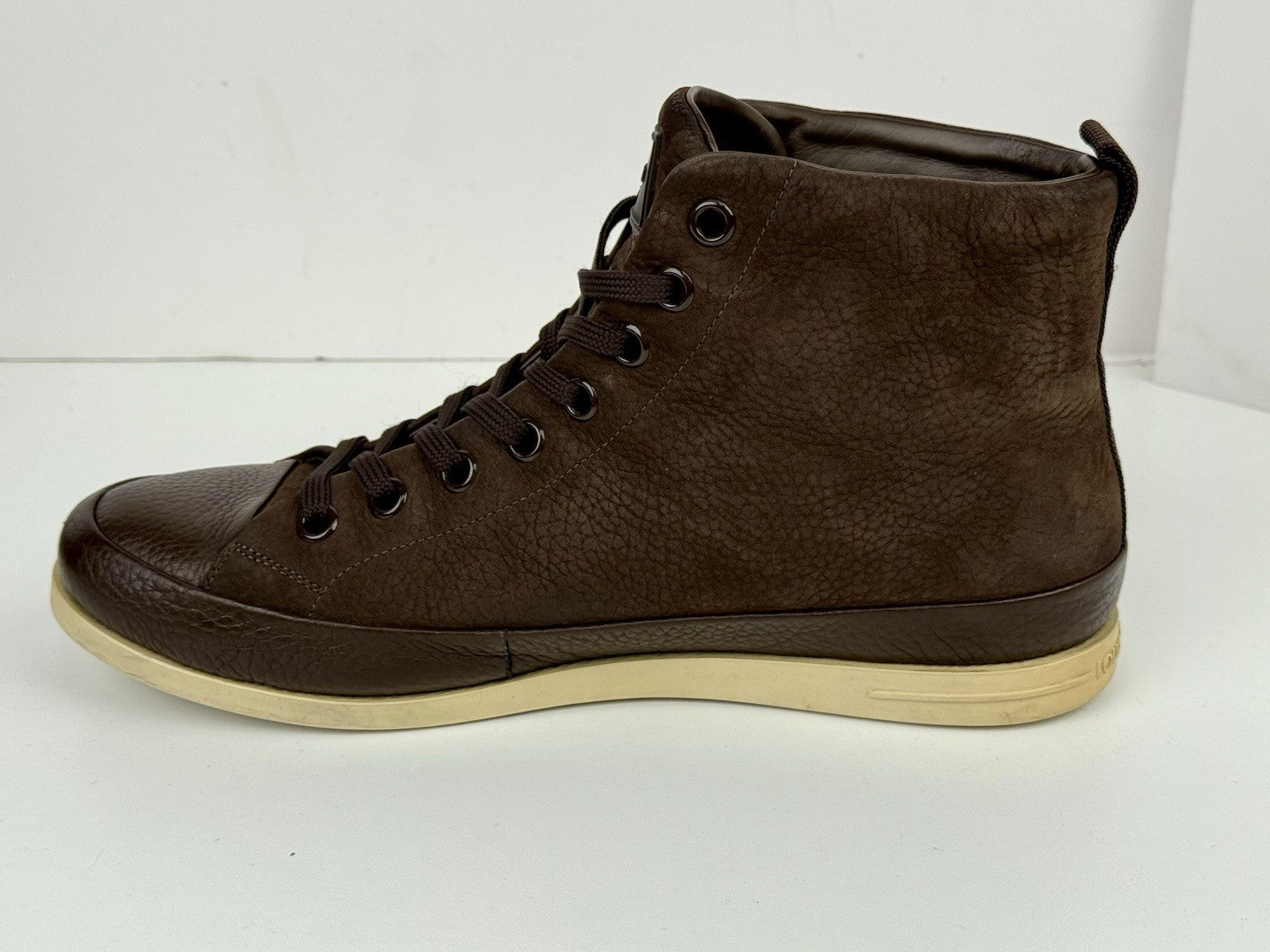 Louis Vuitton Brown Nubuck And Leather Embroidered Accent Men Sneakers LV Size 8