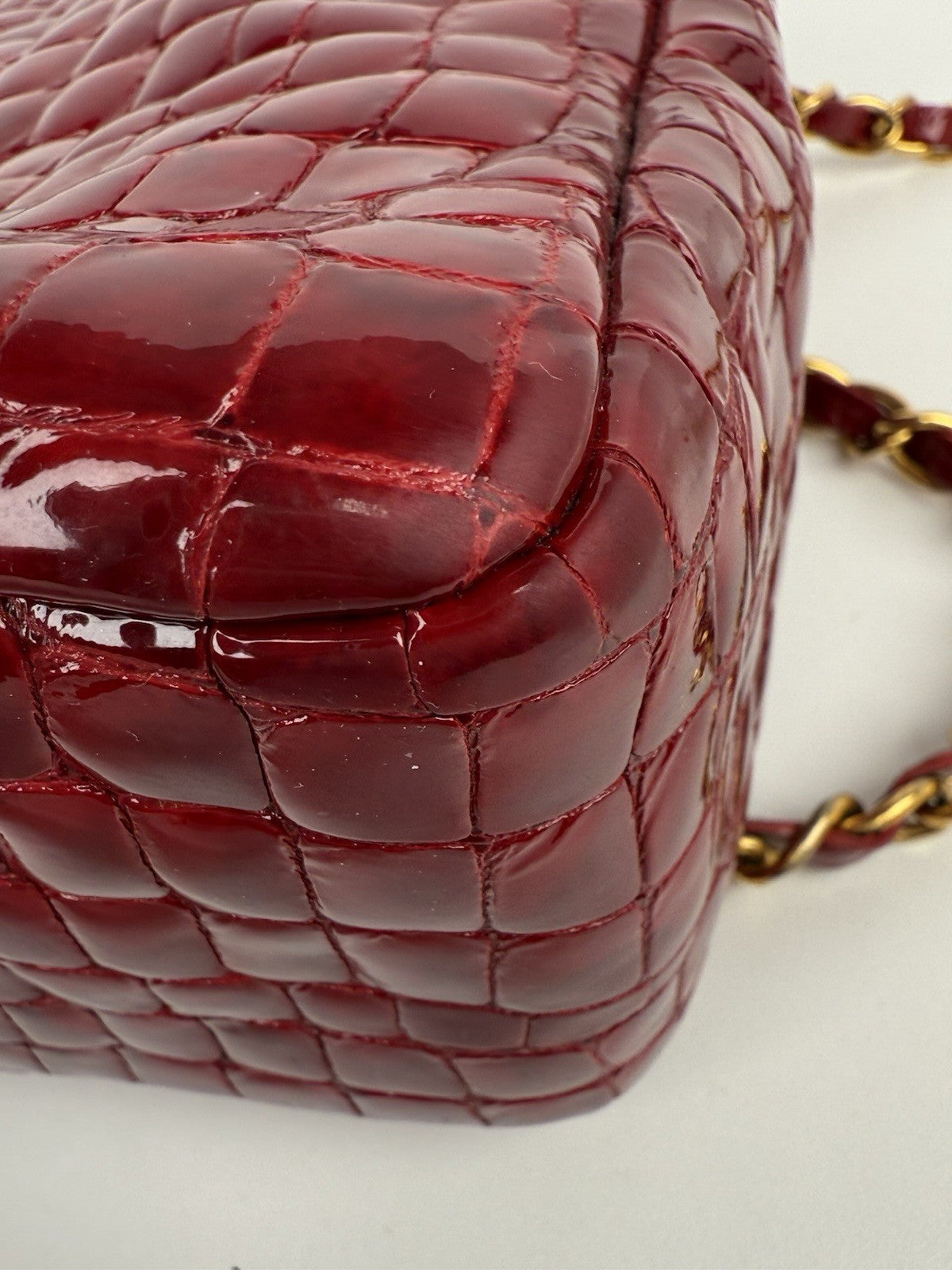 Chanel Vintage Patent Embossed Red Leather Flap Bag Maxi
