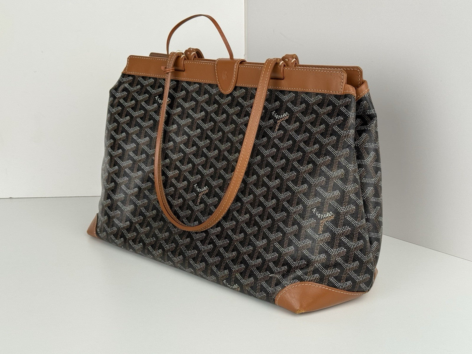 Goyard Bellechasse PM Women's Tote Bag Coated Black/Brown Canvas