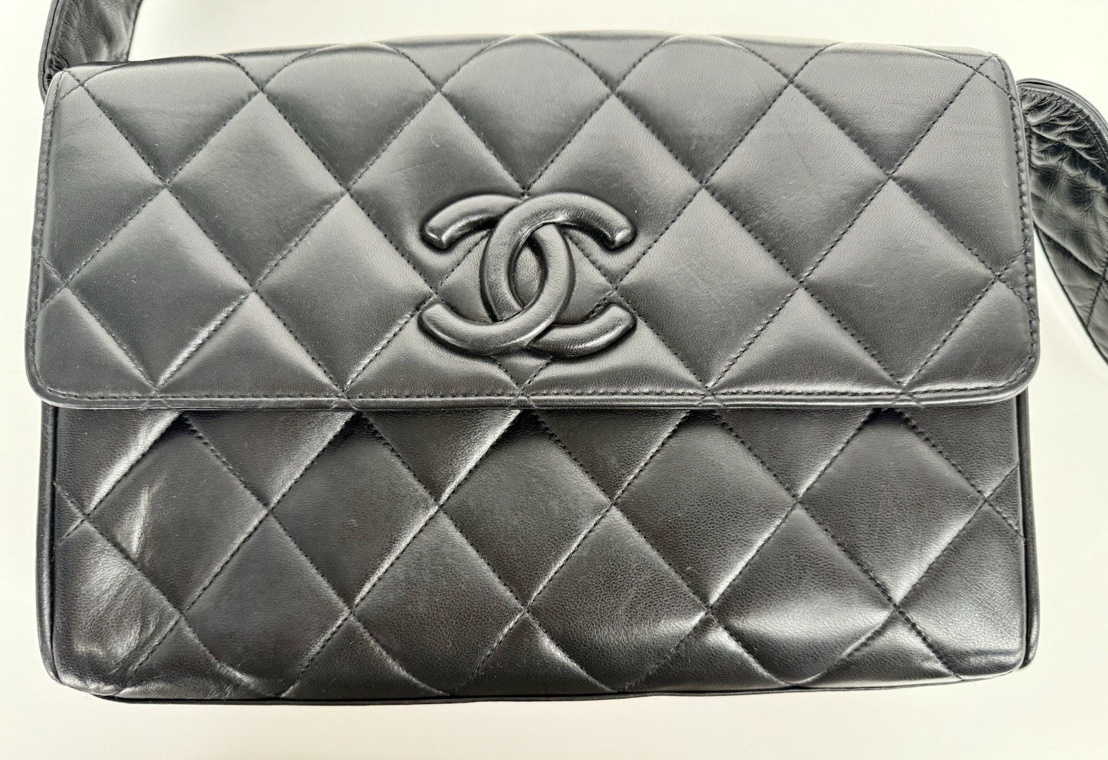 Chanel Quilted Covered CC Black Lambskin Single Flap Shoulder Bag